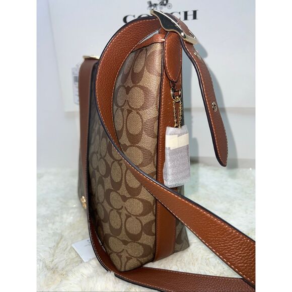 🔥🎁Nwt! Coach Sig Val Duffle Khaki Redwood Shouler Bag C2819 Msrp:$398.00 - Picture 3 of 7